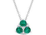1.25 Carat (ctw) Lab-Created Emerald and White Sapphire Pendant Necklace in Sterling Silver with Chain